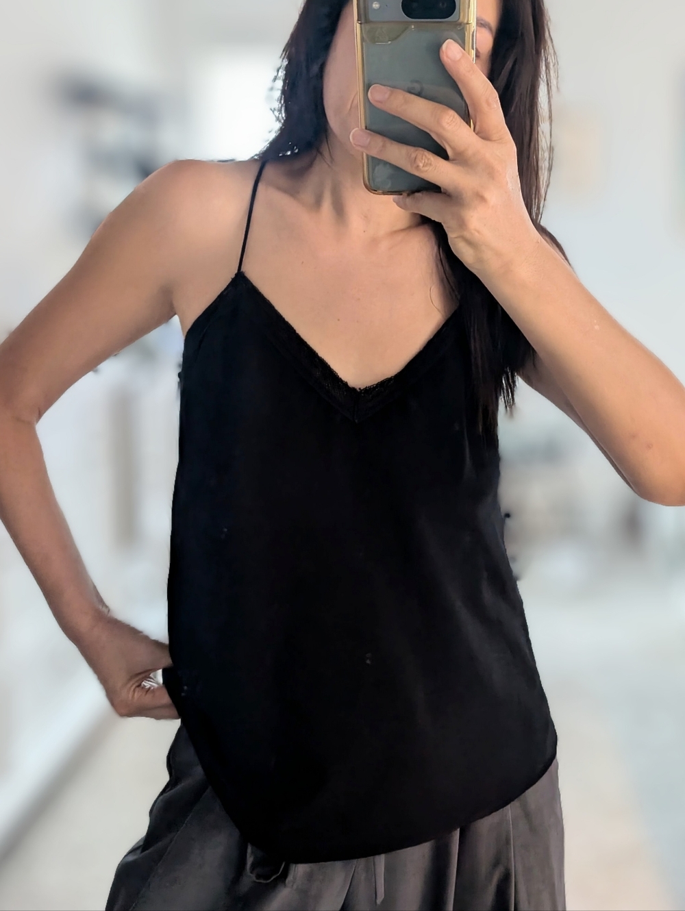 Zara Black Lace-Trim V-Neck Cami Top - Women